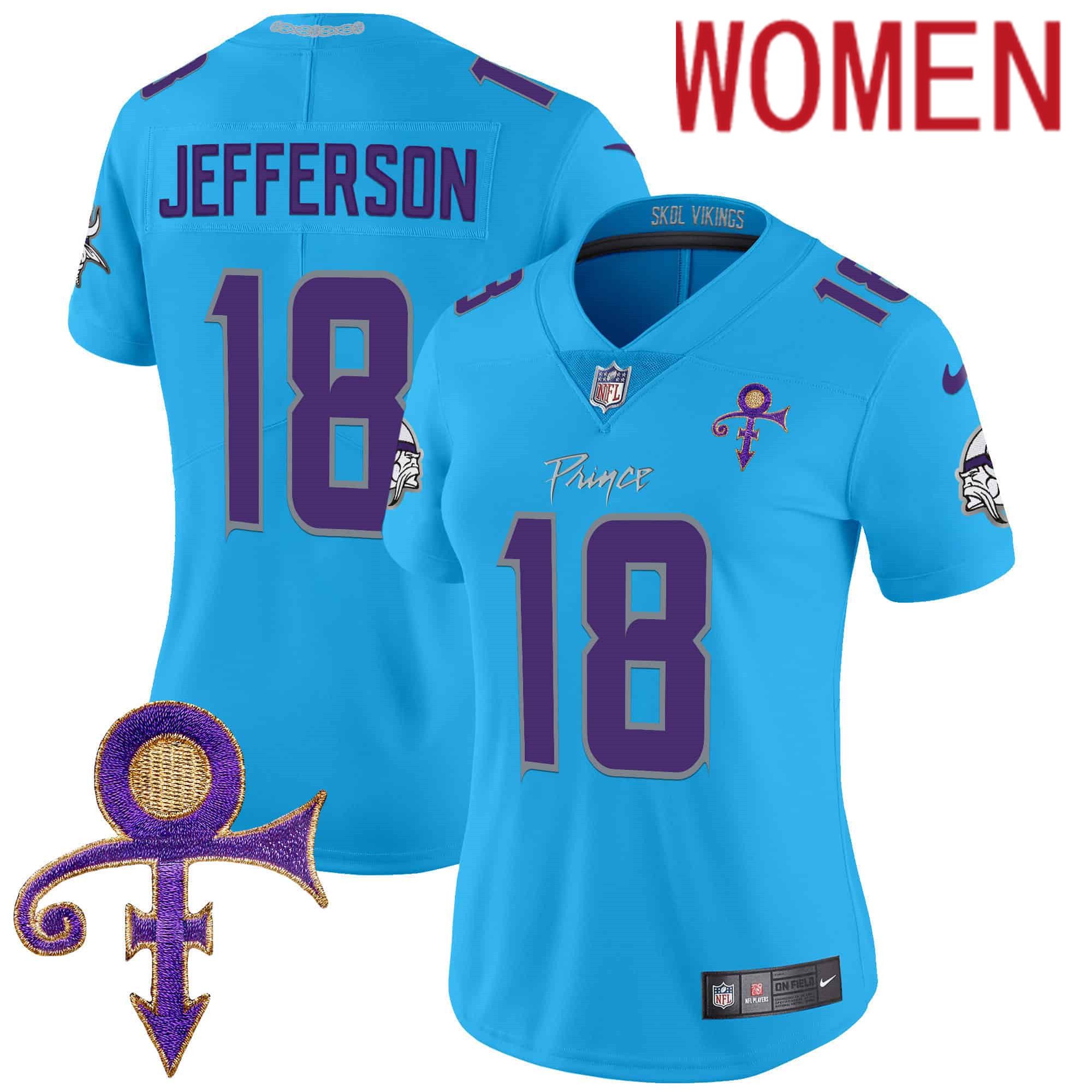 Women Minnesota Vikings #18 Jefferson Light Blue 2024 Nike Prince Vapor Limited NFL Jersey